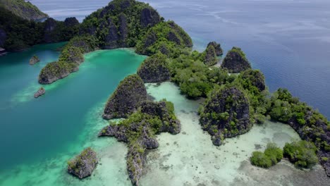 raja ampat aerial of the beach and reef on a hot sunny day