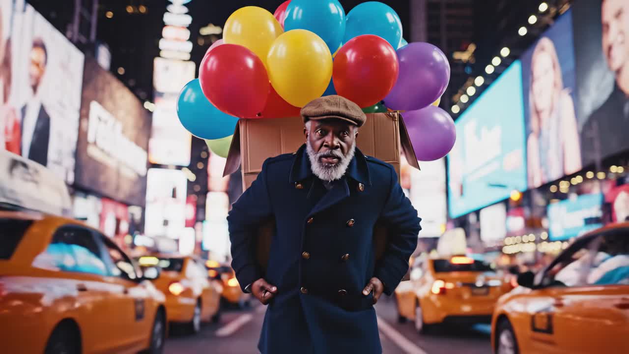 Man with Balloons in Times Square