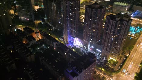 tiempo nocturno aéreo sobre el área residencial de hangzhou, china