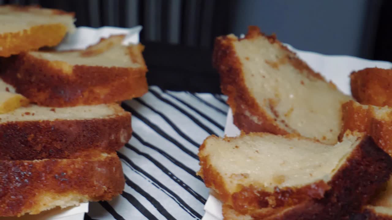 butter cake sliced, slide detail shot