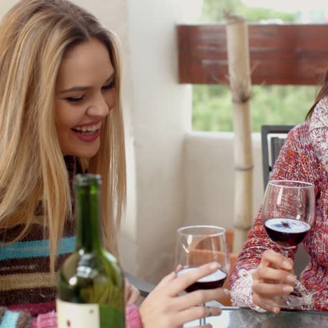 two girls having glasses of wine at the cafe