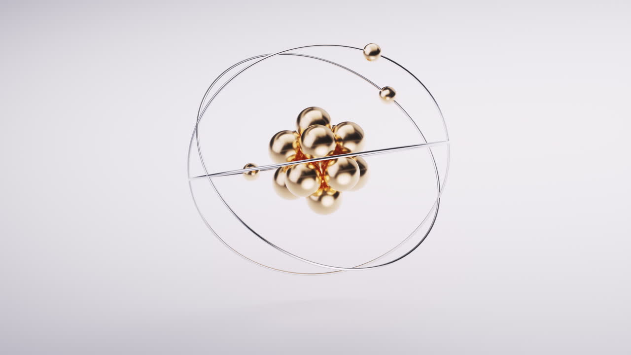 Metallic atom with white background, 3d rendering