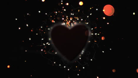 animación de la red móvil de conexiones sobre el corazón rojo