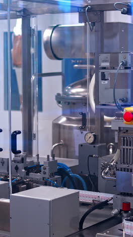 pharmacy medicine pill production background. pharmaceutical machinery for medicine production pills. vertical video