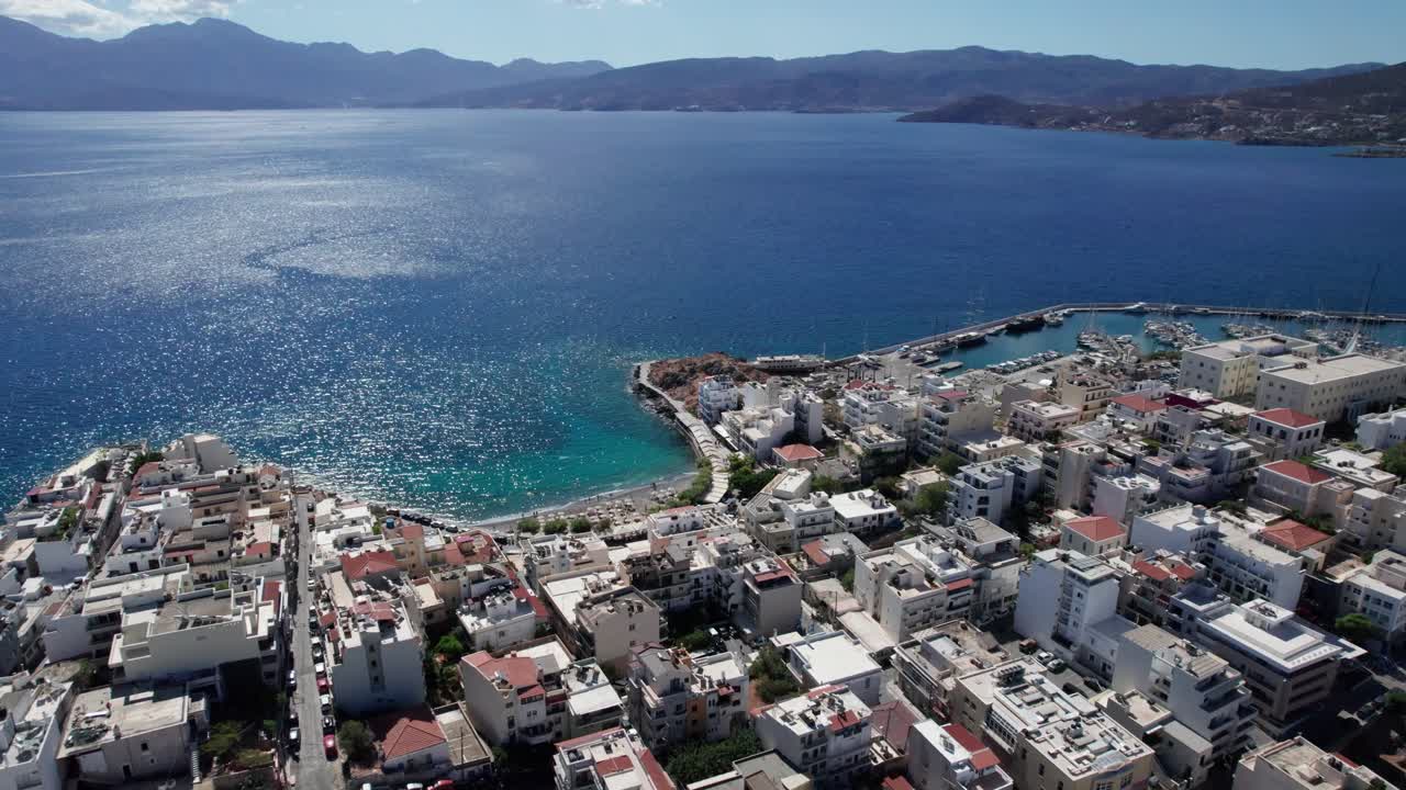 Aerial View of a Coastal Town in Crete, Greece