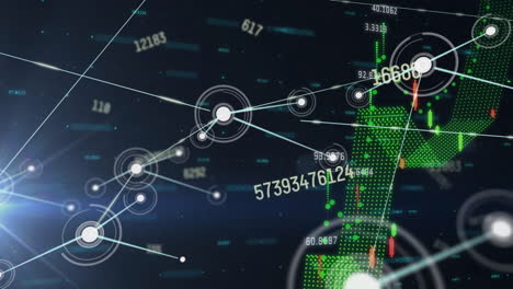 Animation-of-network-of-connections-and-data-processing-on-dark-background