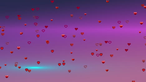 animación de los iconos del corazón sobre un fondo púrpura