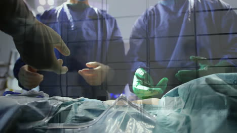 medical team performing surgery over grid animation
