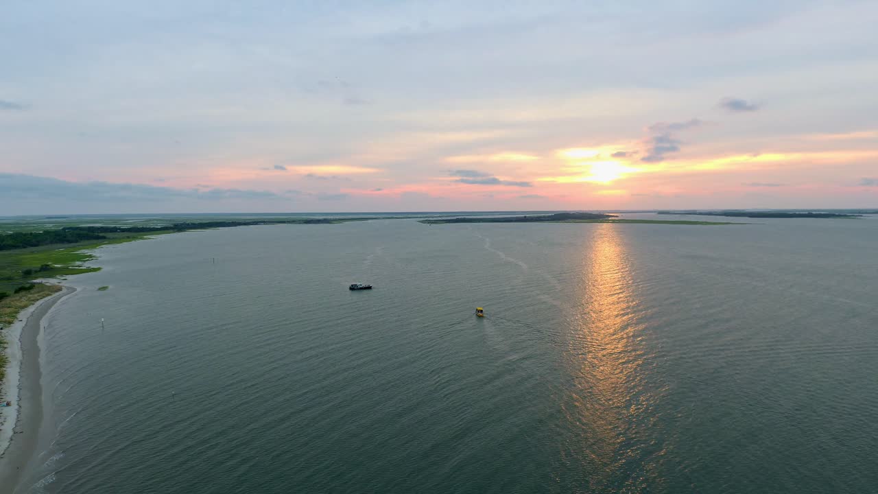 tybee 섬 조지아 해변 무인 항공기 풀백 일몰 일출