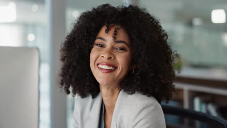 business, woman and face with smile in office