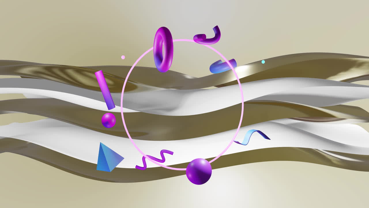 Animation of abstract shapes moving over waving layers background