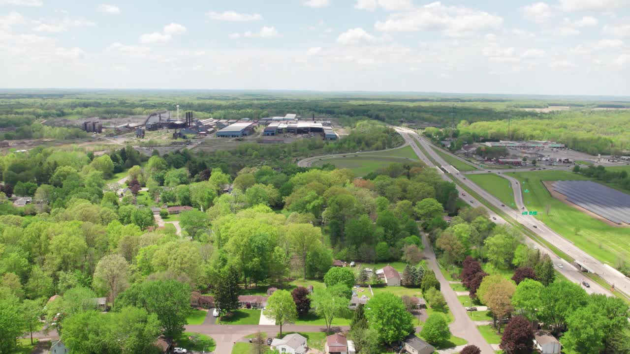 Aerial view of solar panels electricity station for renewable green energy