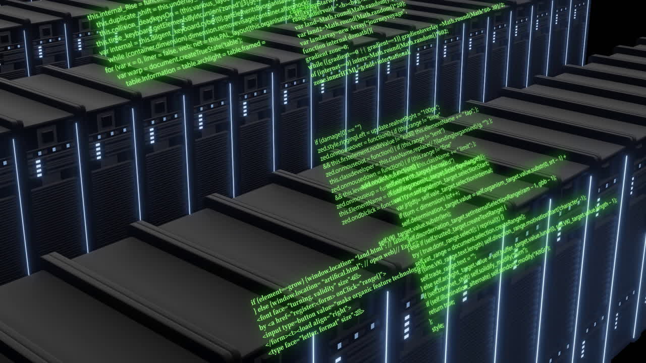 animación del procesamiento de datos digitales a través de servidores informáticos