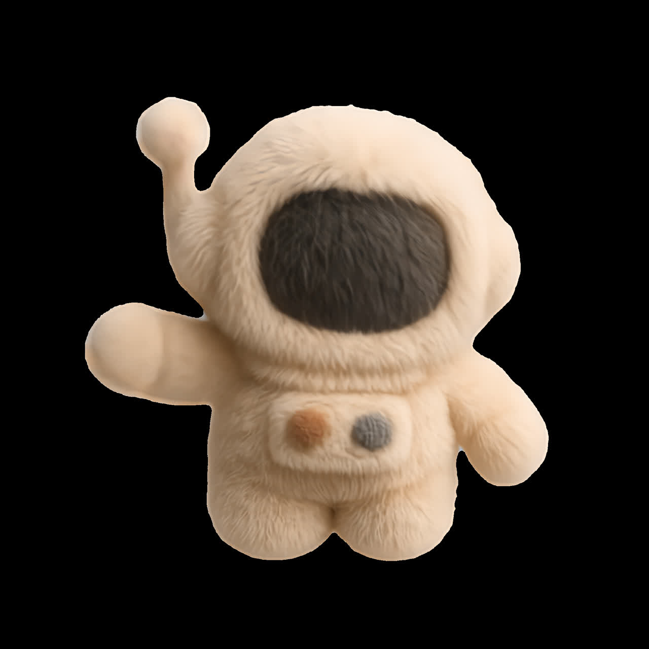 Cute plush astronaut toy animation isolated asset, transparent 4K video, alpha channel, ProRes 4444