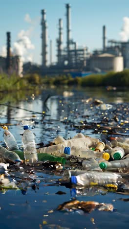 lot plastic garbage floating on the water. environment and ocean pollution concept