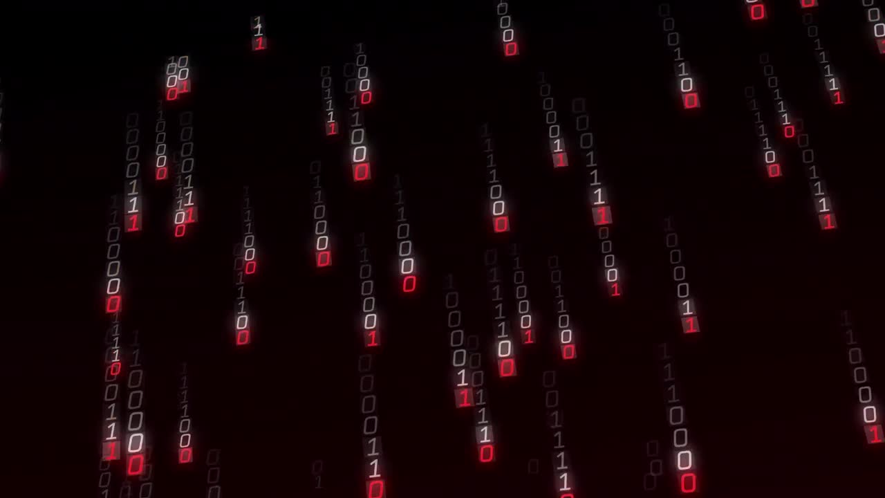 animación de codificación binaria sobre un fondo negro.