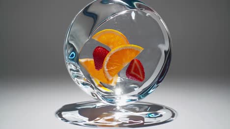 floating fruit in a glass bowl