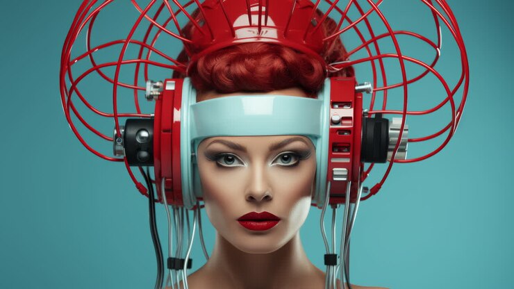 Cuffie tech da donna e visori VR futuristici realizzati con AI