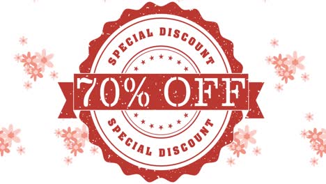 animation of 70 percent off special discount text over banner and flowers in background