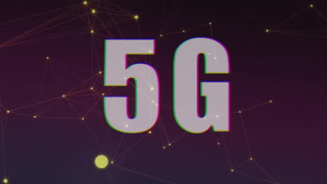 Animation-of-5g-text-and-dots-connected-with-lines-over-abstract-background