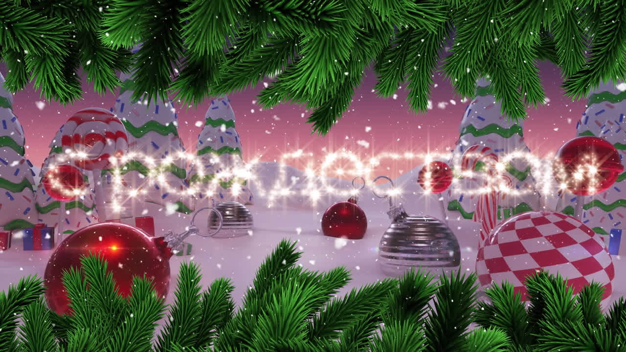 결혼 크리스마스 텍스트의 애니메이션 러시아어 겨울 풍경과 장식