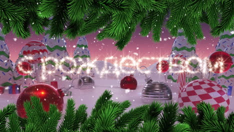 animación de casarse texto de navidad en ruso sobre paisaje de invierno y decoraciones