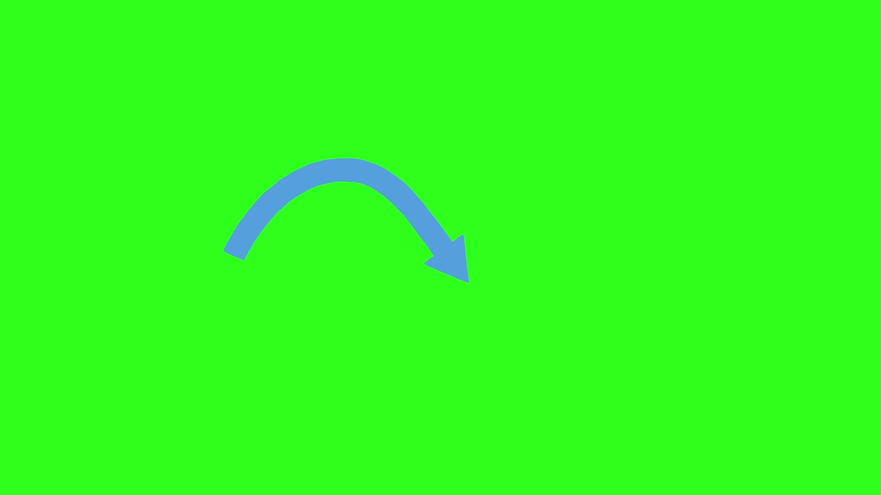 Blue arrow animates in a sinusoidal wave motion, alternating direction, on bright green backdrop