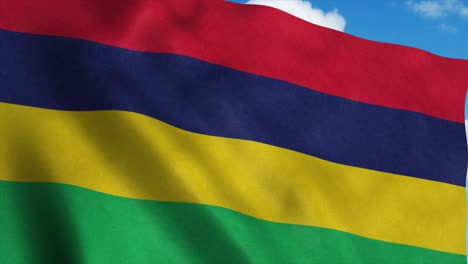 mauritius flag on a flagpole waving in the wind, blue sky background. 4k