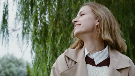 smiling woman in park