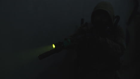 a wounded soldier in the abandoned military complex approaches anomaly