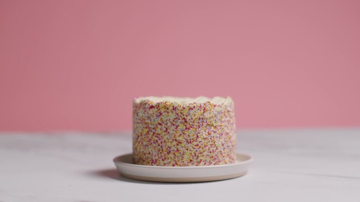 Studio Shot Of Birthday Cake Covered With Hundreds And Thousands Decorations