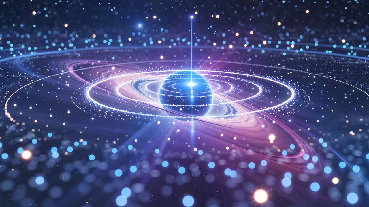 Abstract Cosmic Scene with Glowing Rings and Particles