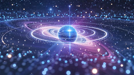abstract cosmic scene with glowing rings and particles