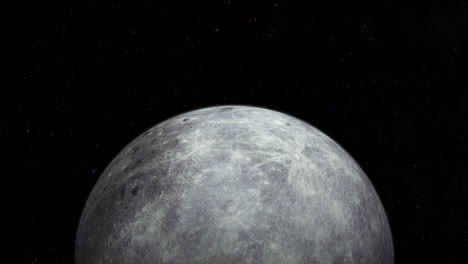 compuesto cgi: volando sobre la luna, medio iluminado con un fondo estrellado