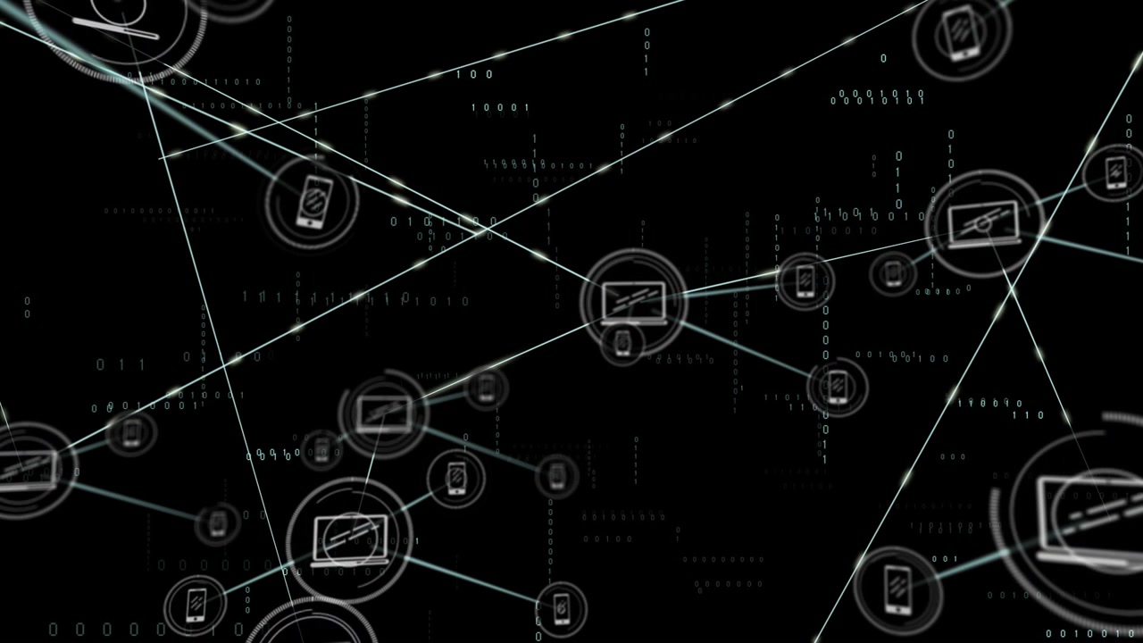 Single hub activating and sending branching lines to monitors and phones, forming growing tech mesh