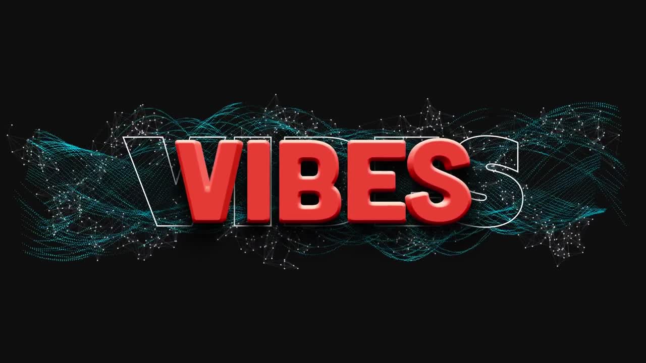 Animation of vibes text over glowing moving wave and connections