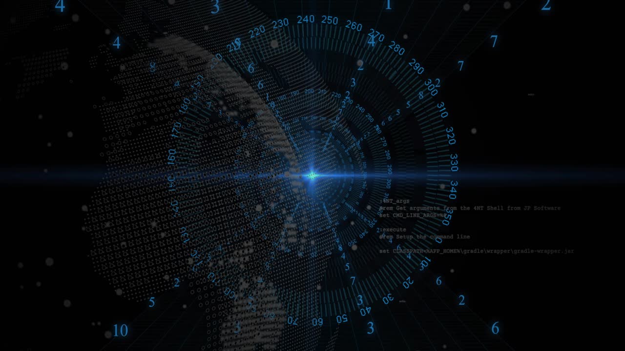 Bright flare igniting center, HUD rings rotating, globe forming, revealing data, stabilizing UI