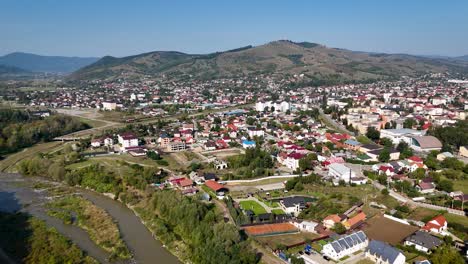 aerial view of gura humorului, suceava, romania on a sunny day