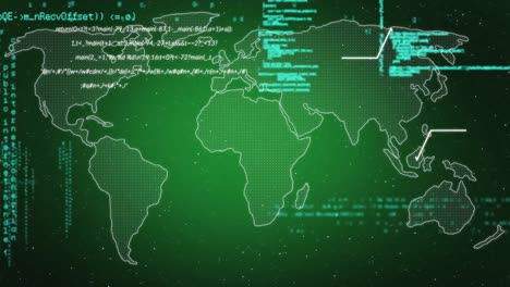 animation of interface showing world map with data and information on green
