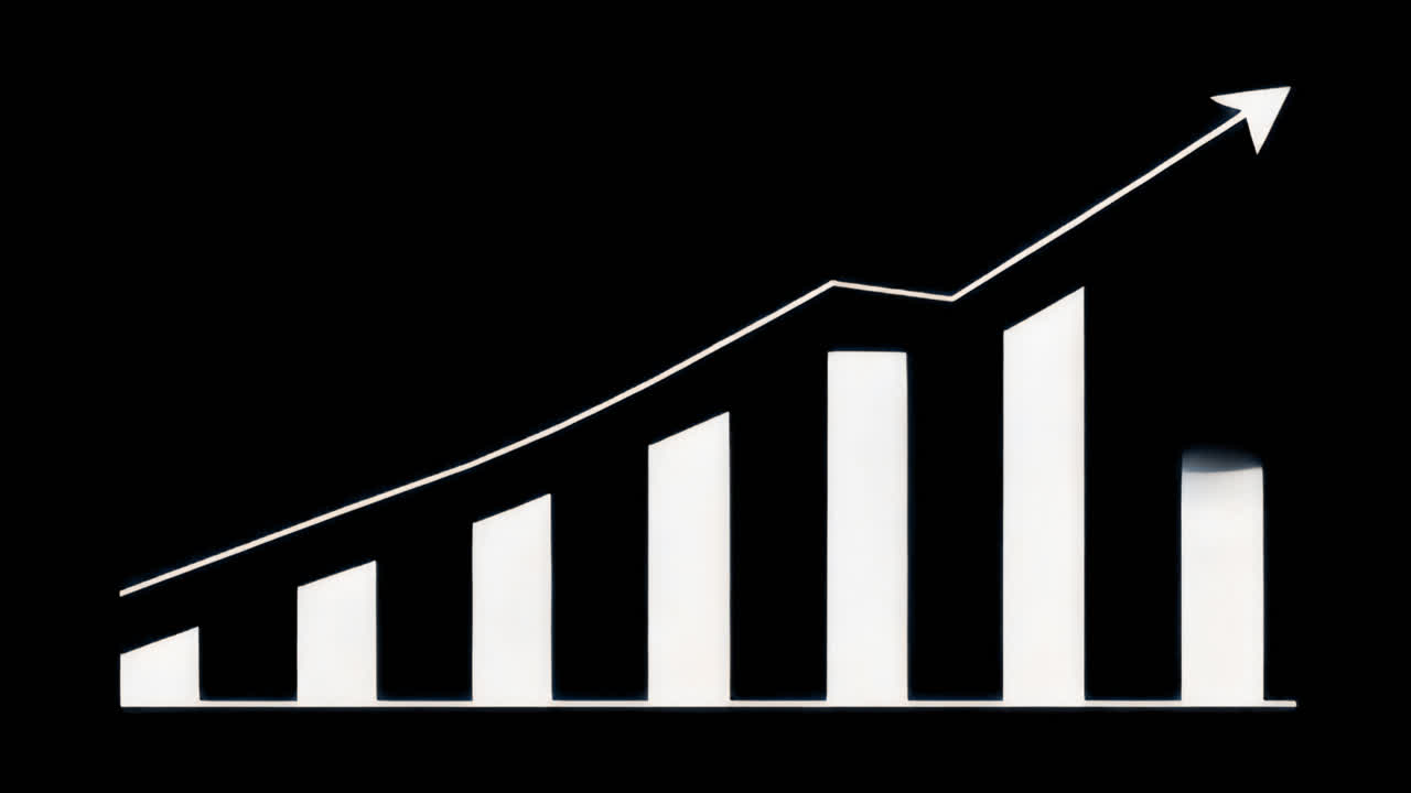 Growth chart with upward arrow animation isolated asset, transparent 4K video, alpha channel, ProRes