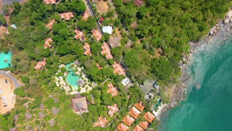 aerial view of tropical resort by the ocean