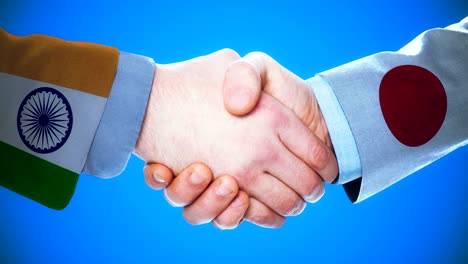 india - japan  / handshake concept animation about countries and politics / with matte channel