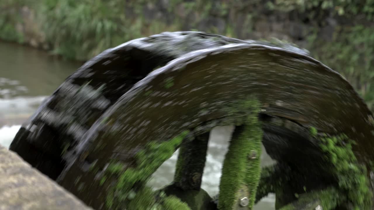 Spinning Wooden Water Mill Wheel