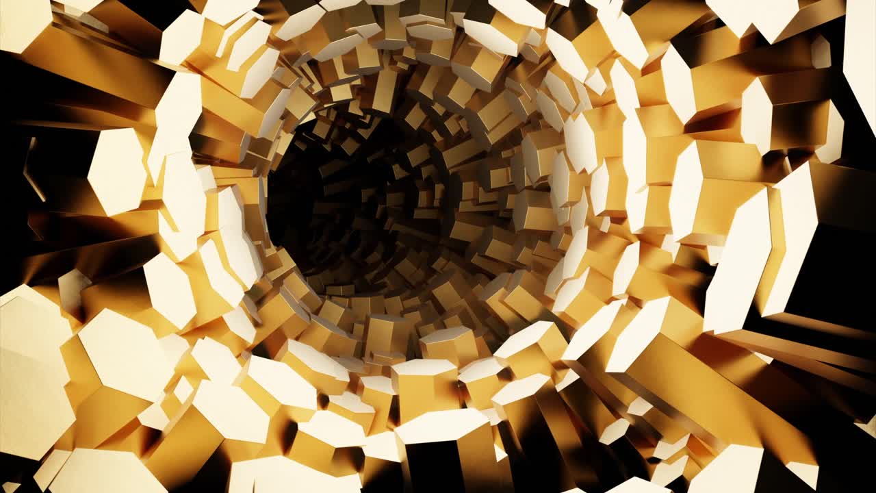 túnel hexágono dorado abstracto