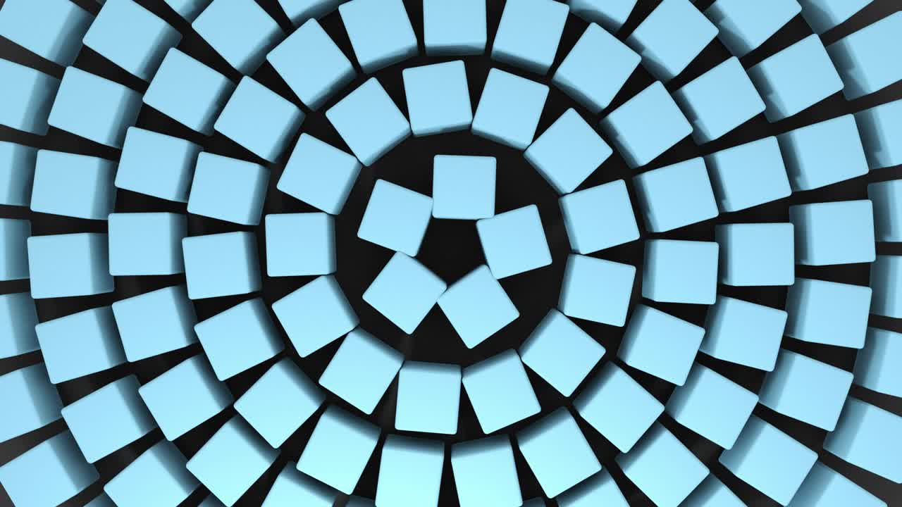 Set of different colors 3D cubes rotating animation.  Top view 4K seamless loop shapes background footage.