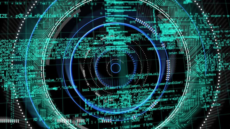 Round scanner and data processing against black background