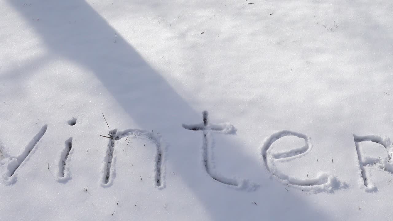 Inscription winter on snow. Shooting in the winter