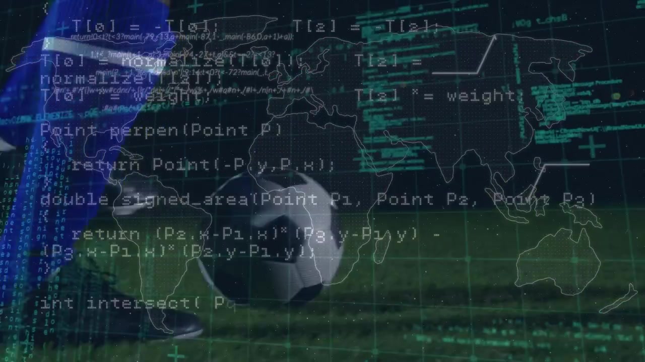 Animation of data processing over male soccer player