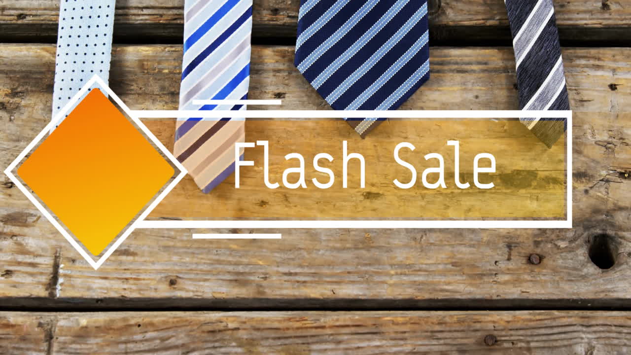 나무 테이블에 타이를 통해 플래시 판매 텍스트의 애니메이션