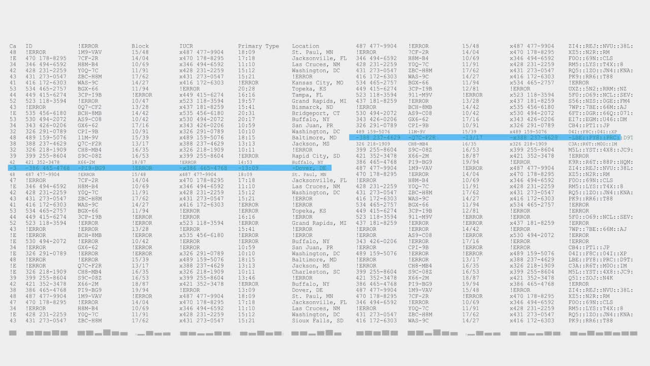 animación del procesamiento de datos en una pantalla de computadora blanca y azul